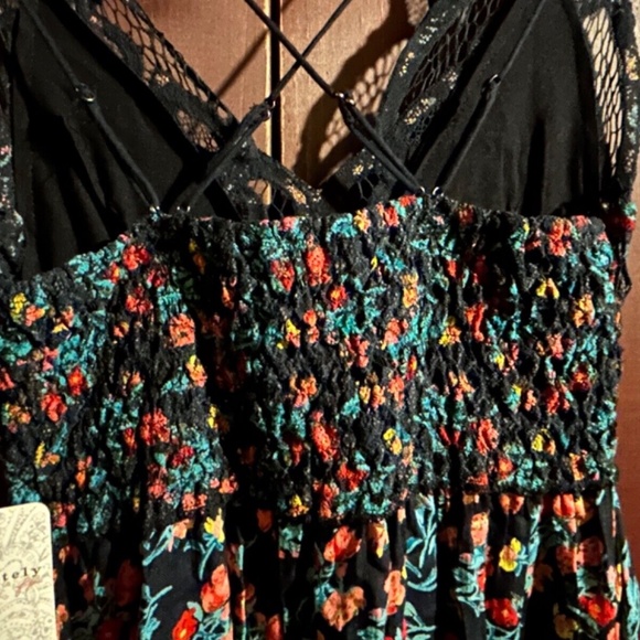 Free People One Intimately Adella Floral Mini Dress Black Combo Size XS - NWT - Picture 13 of 16